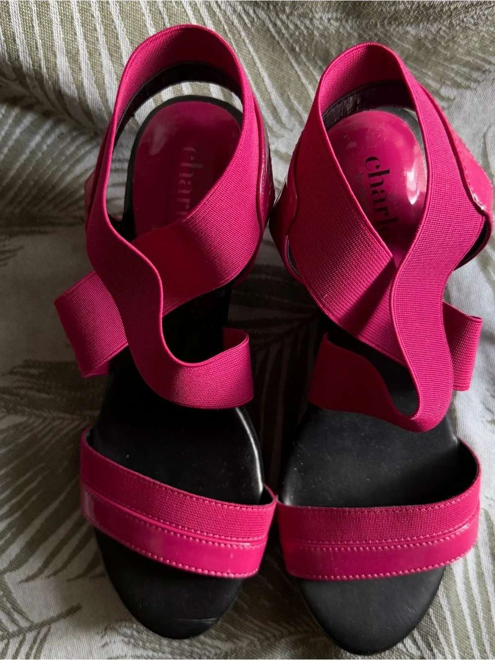 Charles By Charles David Hot Pink Elastic Strap Wedge Sandals